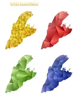 Set of vector polygonal maps of Kastellorizo. Bright gradient map of island.. Stockillustratie