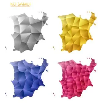 Set of vector polygonal maps of Ko Samui. Bright gradient map of island in .. Stock Illustration