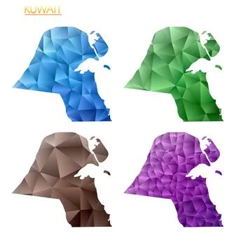 Set of vector polygonal maps of Kuwait. Bright gradient map of country in l.. Illustrazione stock