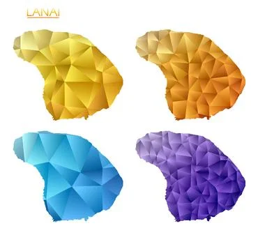 Set of vector polygonal maps of Lanai. Bright gradient map of island in low.. 스톡 일러스트