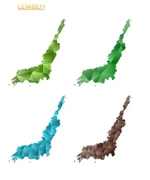 Set of vector polygonal maps of Lembeh. Bright gradient map of island in lo.. Stock Photos