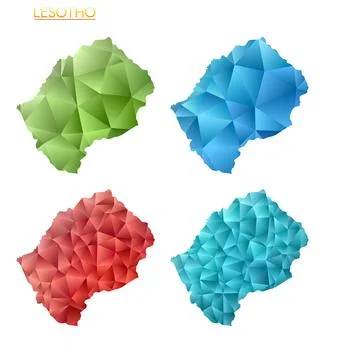 Set of vector polygonal maps of Lesotho. Bright gradient map of country in .. Illustrazione stock