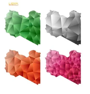 Set of vector polygonal maps of Libya. Bright gradient map of country in lo.. Stock Illustration