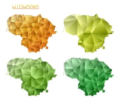 Set of vector polygonal maps of Lithuania. Bright gradient map of country i.. イラスト素材