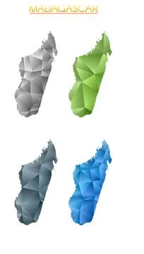 Set of vector polygonal maps of Madagascar. Bright gradient map of country .. Stock Photos