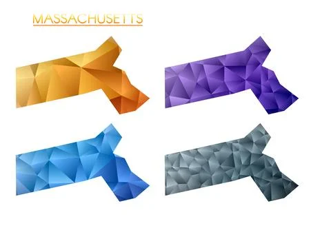 Set of vector polygonal maps of Massachusetts. Bright gradient map of us st.. イラスト素材