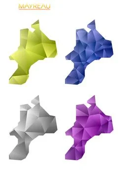 Set of vector polygonal maps of Mayreau. Bright gradient map of island in l.. Stock Photos