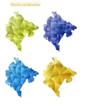 Set of vector polygonal maps of Montenegro. Bright gradient map of country .. 스톡 일러스트