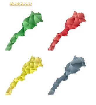 Set of vector polygonal maps of Morocco. Bright gradient map of country in .. Stock Illustration