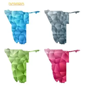 Set of vector polygonal maps of Namibia. Bright gradient map of country in .. Stock Illustration