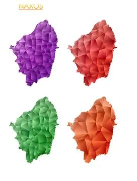 Set of vector polygonal maps of Naxos. Bright gradient map of island in low.. イラスト素材
