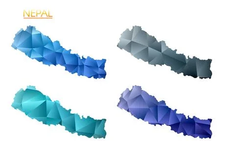Set of vector polygonal maps of Nepal. Bright gradient map of country in lo.. イラスト素材