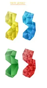 Set of vector polygonal maps of New Jersey. Bright gradient map of us state.. Stock Photos