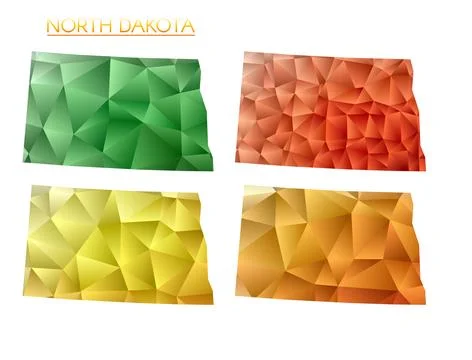 Set of vector polygonal maps of North Dakota. Bright gradient map of us sta.. イラスト素材