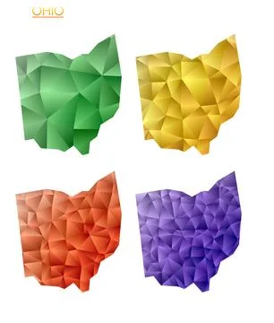 Set of vector polygonal maps of Ohio. Bright gradient map of us state in lo.. Stock Illustration