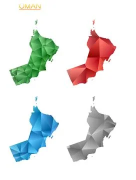 Set of vector polygonal maps of Oman. Bright gradient map of country in low.. Stock Illustration