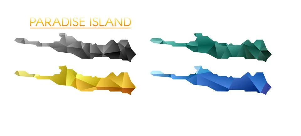 Set of vector polygonal maps of Paradise Island. Bright gradient border map.. Stock-Illustration