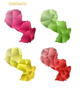 Set of vector polygonal maps of Paraguay. Bright gradient map of country in.. 스톡 일러스트