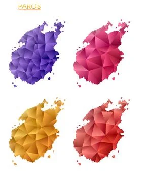 Set of vector polygonal maps of Paros. Bright gradient map of island in low.. Stock Illustration