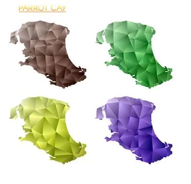 Set of vector polygonal maps of Parrot Cay. Bright gradient map of island i.. イラスト素材