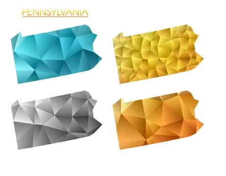 Set of vector polygonal maps of Pennsylvania. Bright gradient map of us sta.. イラスト素材