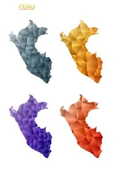 Set of vector polygonal maps of Peru. Bright gradient map of country in low.. Stock Photos