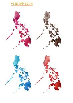 Set of vector polygonal maps of Philippines. Bright gradient map of country.. Stock Illustration