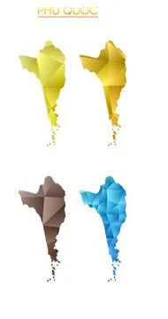 Set of vector polygonal maps of Phu Quoc. Bright gradient map of island in .. Stock Photos