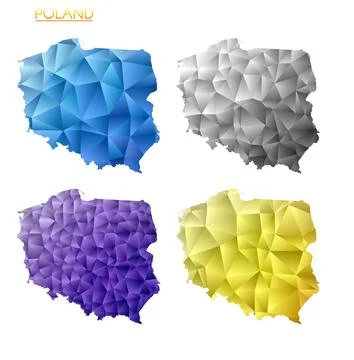 Set of vector polygonal maps of Poland. Bright gradient map of country in l.. 스톡 일러스트