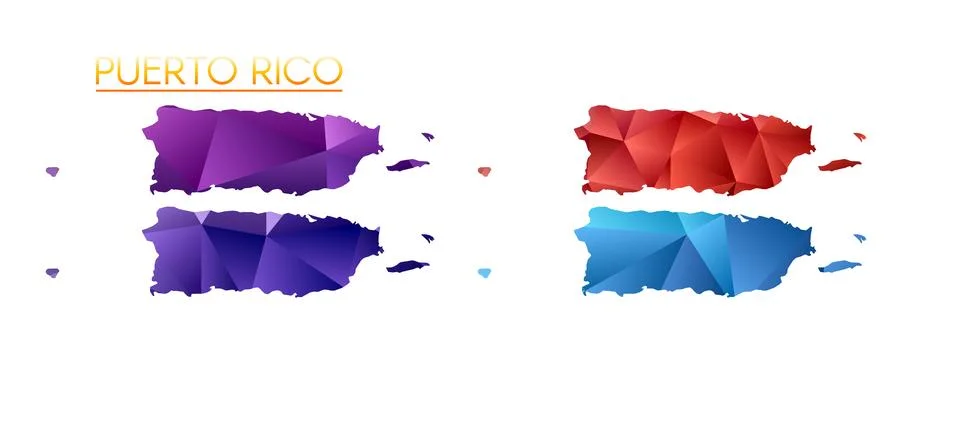 Set of vector polygonal maps of Puerto Rico. Bright gradient map of country.. Stock-Fotos