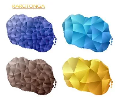 Set of vector polygonal maps of Rarotonga. Bright gradient map of island in.. Stock Photos