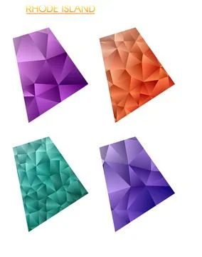 Set of vector polygonal maps of Rhode Island. Bright gradient map of us sta.. イラスト素材