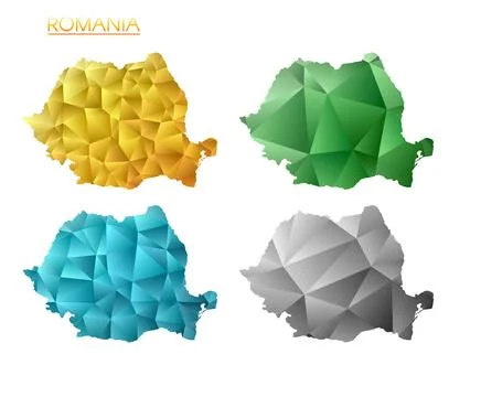 Set of vector polygonal maps of Romania. Bright gradient map of country in .. Stockillustratie