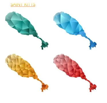 Set of vector polygonal maps of Saint Kitts. Bright gradient map of island .. Stock Illustration