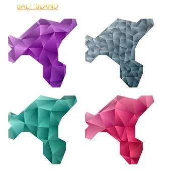 Set of vector polygonal maps of Salt Island. Bright gradient border map in .. イラスト素材