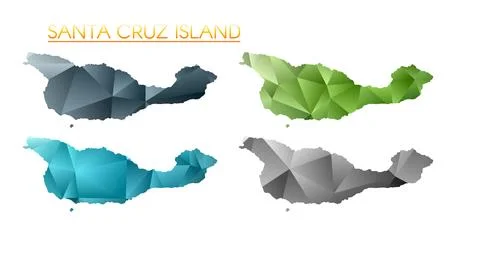 Set of vector polygonal maps of Santa Cruz Island. Bright gradient border m.. イラスト素材