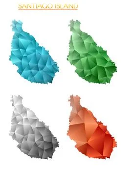 Set of vector polygonal maps of Santiago Island. Bright gradient border map.. Stock Illustration