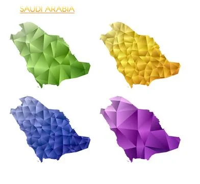 Set of vector polygonal maps of Saudi Arabia. Bright gradient map of countr.. Stock Illustration