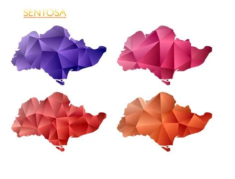Set of vector polygonal maps of Sentosa. Bright gradient map of island in l.. Stockillustratie
