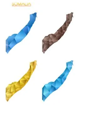 Set of vector polygonal maps of Somalia. Bright gradient map of country in .. Illustrazione stock