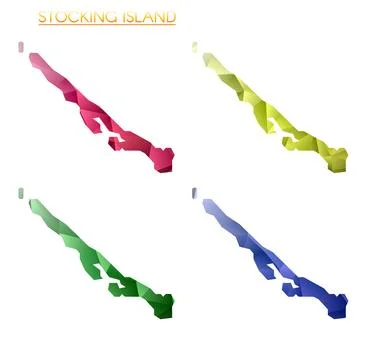 Set of vector polygonal maps of Stocking Island. Bright gradient border map.. Stock Illustration