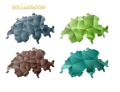 Set of vector polygonal maps of Switzerland. Bright gradient map of country.. 스톡 일러스트