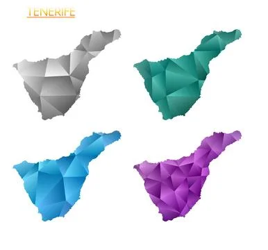 Set of vector polygonal maps of Tenerife. Bright gradient map of island in .. Stock-Fotos