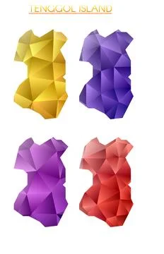 Set of vector polygonal maps of Tenggol Island. Bright gradient border map .. Stock Illustration