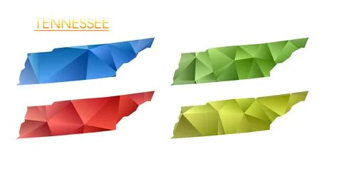 Set of vector polygonal maps of Tennessee. Bright gradient map of us state .. 스톡 일러스트