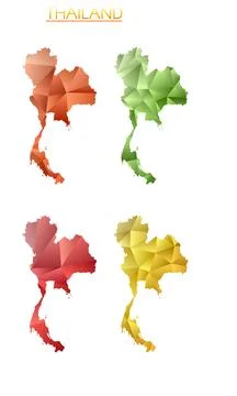 Set of vector polygonal maps of Thailand. Bright gradient map of country in.. Stock Illustration