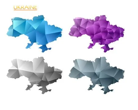 Set of vector polygonal maps of Ukraine. Bright gradient map of country in .. 스톡 일러스트