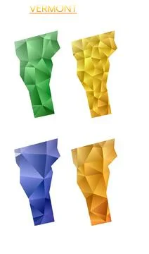 Set of vector polygonal maps of Vermont. Bright gradient map of us state in.. Stock Illustration