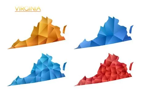 Set of vector polygonal maps of Virginia. Bright gradient map of us state i.. Illustrazione stock