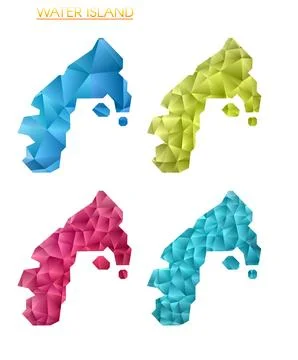 Set of vector polygonal maps of Water Island. Bright gradient border map in.. Stock Illustration